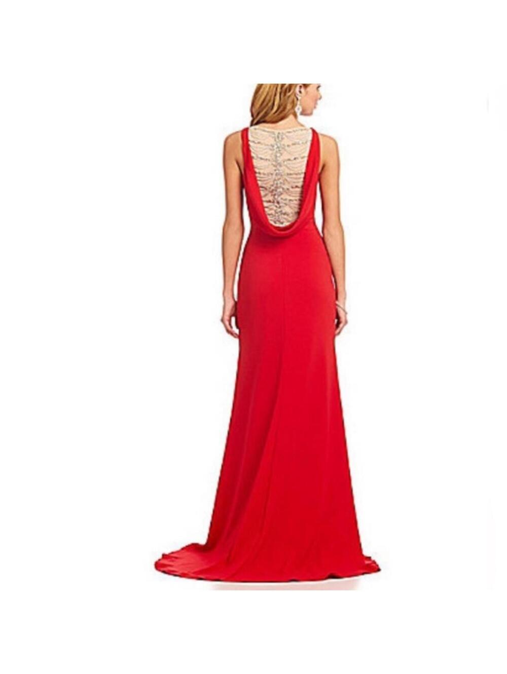 Elegant Red Sleeveless Evening Gown with Open Back and Train - Picture 7 of 9